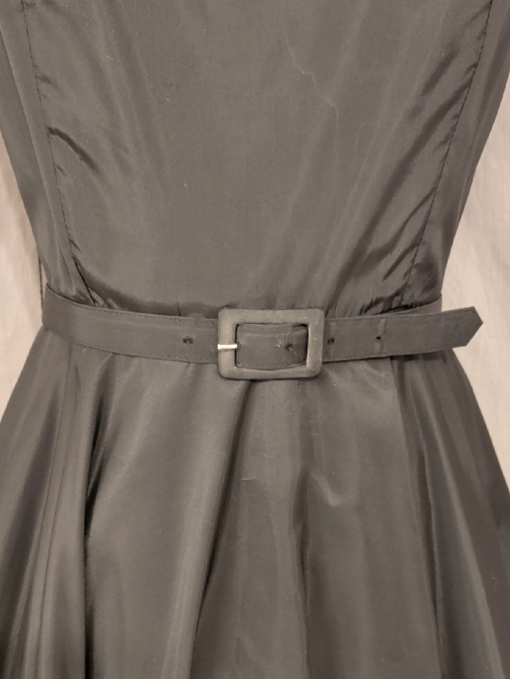 Vintage 50s Party Dress Fit & Flare Black Taffeta w/ Cream Fur Trim Fit XS 0 - Picture 10 of 10